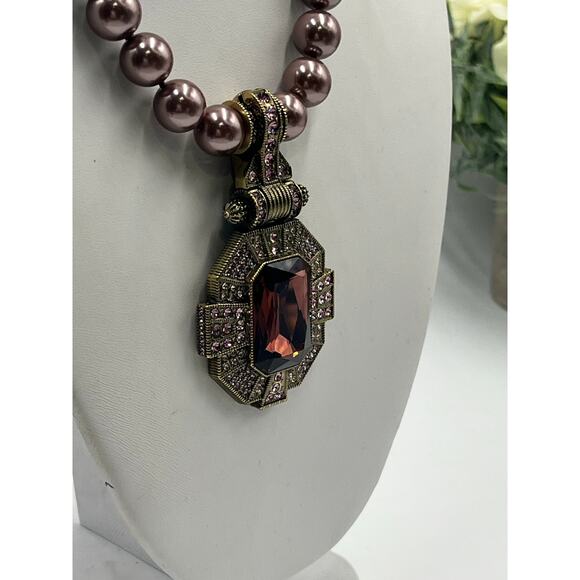 Heidi Daus Vintage Ornate Pendant Enhancer Glass Pearl Necklace Interchangeable - Picture 4 of 12
